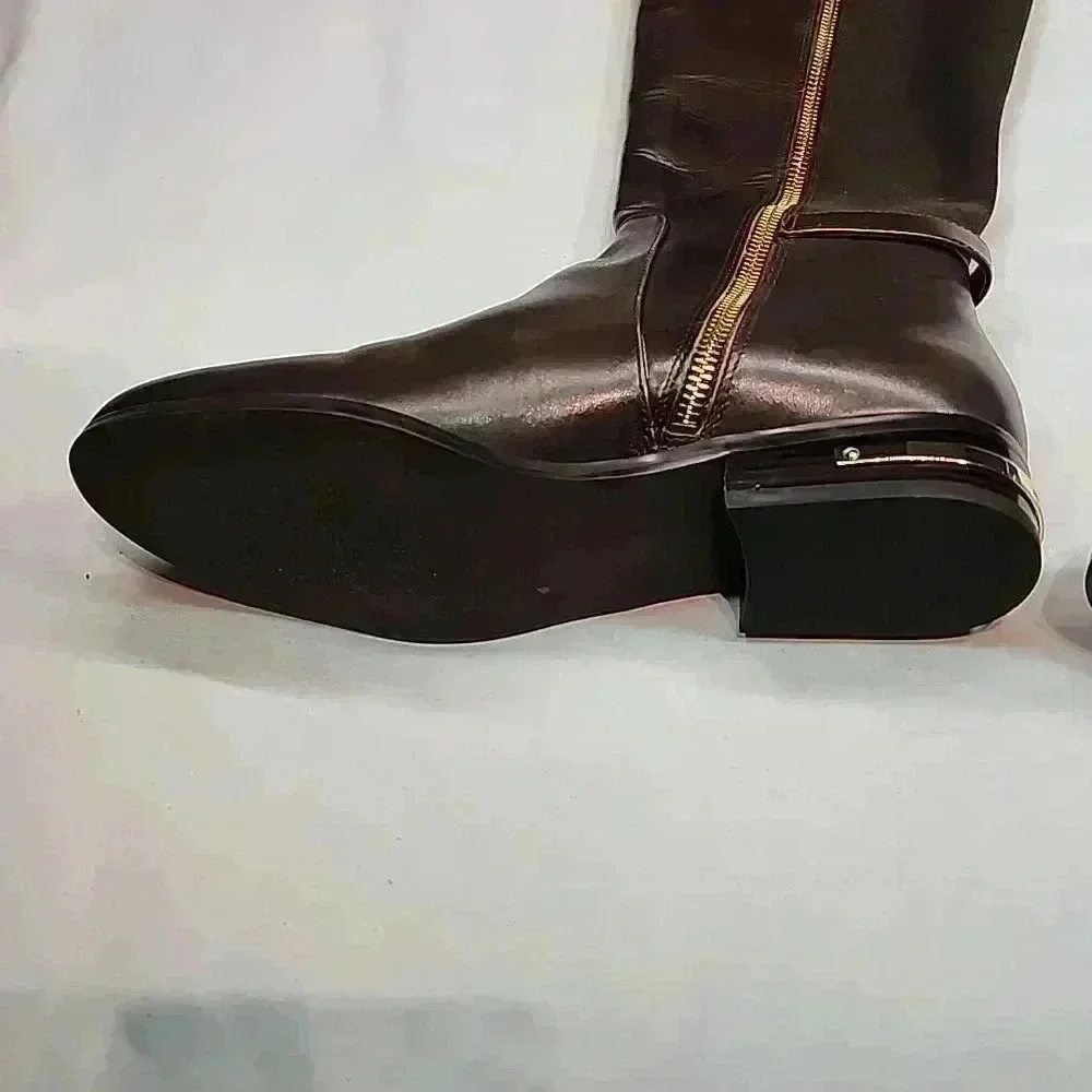 MICHAEL KORS WOMEN'S BROWN AND GOLD RIDING BOOTS NWOB